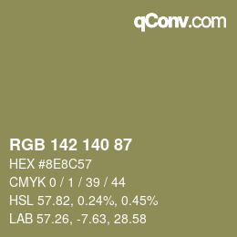 Color code: RGB 142 140 87 | qconv.com