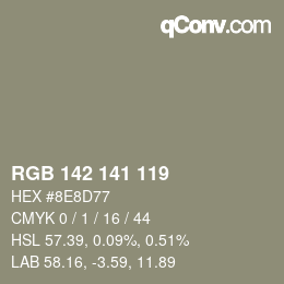 Color code: RGB 142 141 119 | qconv.com