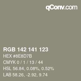 Color code: RGB 142 141 123 | qconv.com