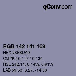 Color code: RGB 142 141 169 | qconv.com