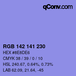 Farbcode: RGB 142 141 230 | qconv.com