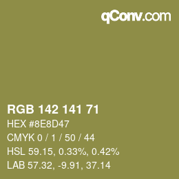 Color code: RGB 142 141 71 | qconv.com