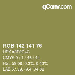 Color code: RGB 142 141 76 | qconv.com