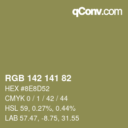 Color code: RGB 142 141 82 | qconv.com