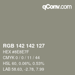 Color code: RGB 142 142 127 | qconv.com