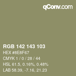 Color code: RGB 142 143 103 | qconv.com