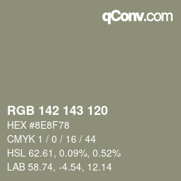 Color code: RGB 142 143 120 | qconv.com
