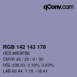カラーコード: RGB 142 143 178 | qconv.com