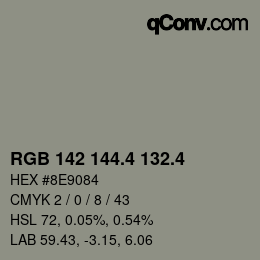 カラーコード: RGB 142 144.4 132.4 | qconv.com