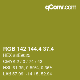 カラーコード: RGB 142 144.4 37.4 | qconv.com
