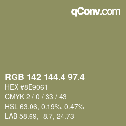 カラーコード: RGB 142 144.4 97.4 | qconv.com