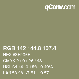 カラーコード: RGB 142 144.8 107.4 | qconv.com