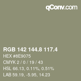 カラーコード: RGB 142 144.8 117.4 | qconv.com