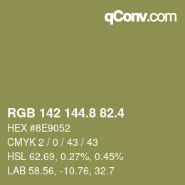 カラーコード: RGB 142 144.8 82.4 | qconv.com