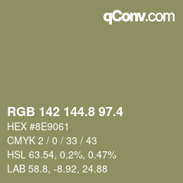 カラーコード: RGB 142 144.8 97.4 | qconv.com