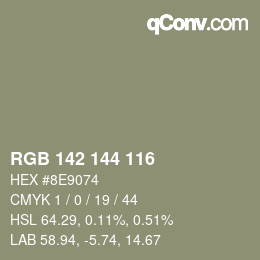 Color code: RGB 142 144 116 | qconv.com