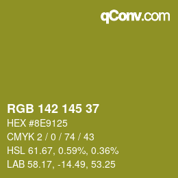 Color code: RGB 142 145 37 | qconv.com