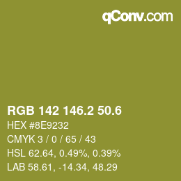 カラーコード: RGB 142 146.2 50.6 | qconv.com