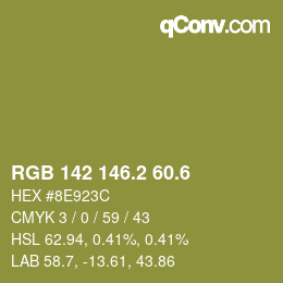 カラーコード: RGB 142 146.2 60.6 | qconv.com
