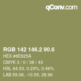 カラーコード: RGB 142 146.2 90.6 | qconv.com