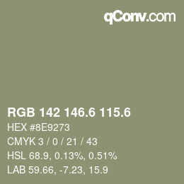 カラーコード: RGB 142 146.6 115.6 | qconv.com