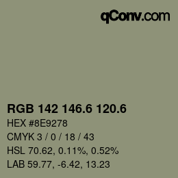 カラーコード: RGB 142 146.6 120.6 | qconv.com