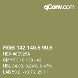 カラーコード: RGB 142 146.6 90.6 | qconv.com