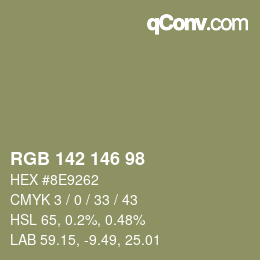 Color code: RGB 142 146 98 | qconv.com
