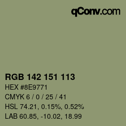 Color code: RGB 142 151 113 | qconv.com