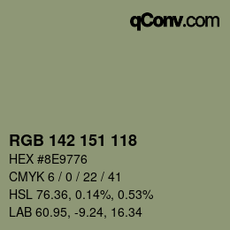 Color code: RGB 142 151 118 | qconv.com
