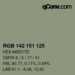 Color code: RGB 142 151 125 | qconv.com