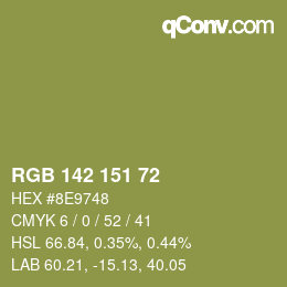 Color code: RGB 142 151 72 | qconv.com