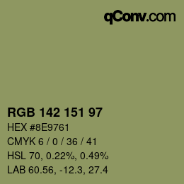 Color code: RGB 142 151 97 | qconv.com