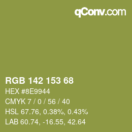 Color code: RGB 142 153 68 | qconv.com