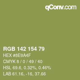 Color code: RGB 142 154 79 | qconv.com
