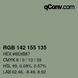 Color code: RGB 142 155 135 | qconv.com