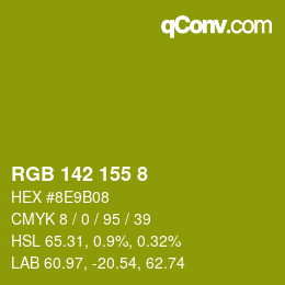 Color code: RGB 142 155 8 | qconv.com