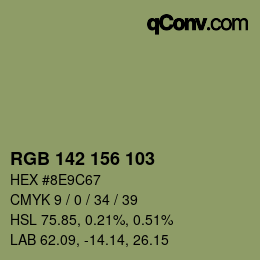 Color code: RGB 142 156 103 | qconv.com