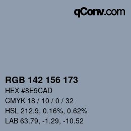 Color code: RGB 142 156 173 | qconv.com