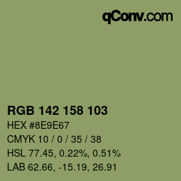 Color code: RGB 142 158 103 | qconv.com