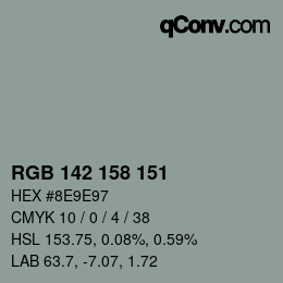 Color code: RGB 142 158 151 | qconv.com