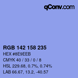 カラーコード: RGB 142 158 235 | qconv.com