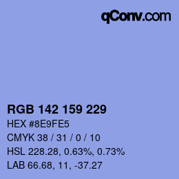 カラーコード: RGB 142 159 229 | qconv.com