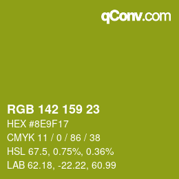 Color code: RGB 142 159 23 | qconv.com