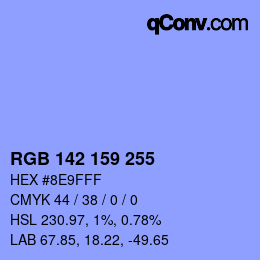 Color code: RGB 142 159 255 | qconv.com