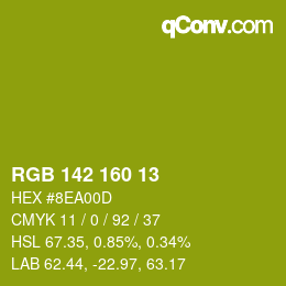 Color code: RGB 142 160 13 | qconv.com