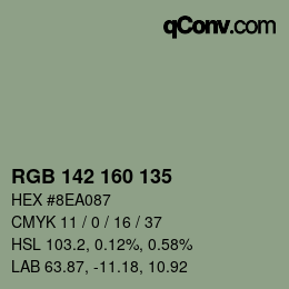 Color code: RGB 142 160 135 | qconv.com