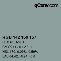 Color code: RGB 142 160 157 | qconv.com