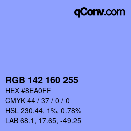 Color code: RGB 142 160 255 | qconv.com