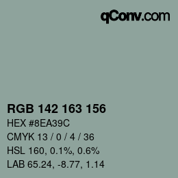 Color code: RGB 142 163 156 | qconv.com